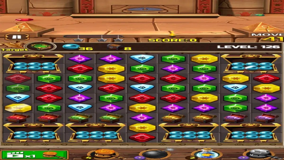 Painel de baús e objetivos de nível em Jewel Ancient 2