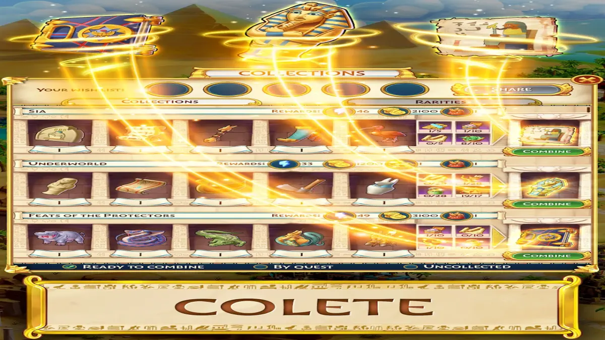Tabuleiro de combinar-3 de Jewels of Egypt com símbolos egípcios